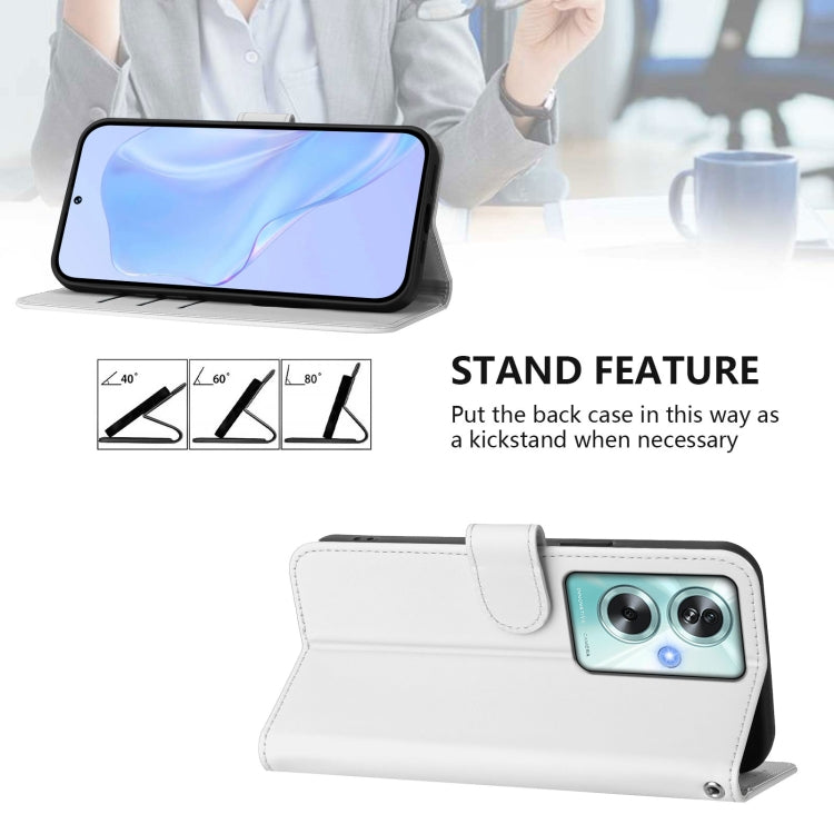 For OPPO A79 5G Global Skin Feel Solid Color Leather Phone Case with Lanyard
