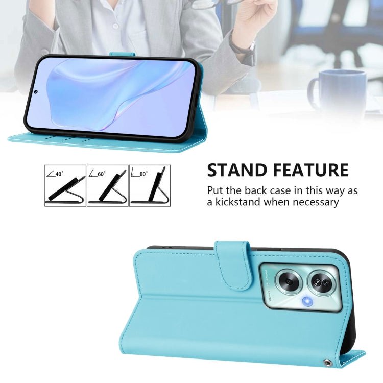 For OPPO A79 5G Global Skin Feel Solid Color Leather Phone Case with Lanyard