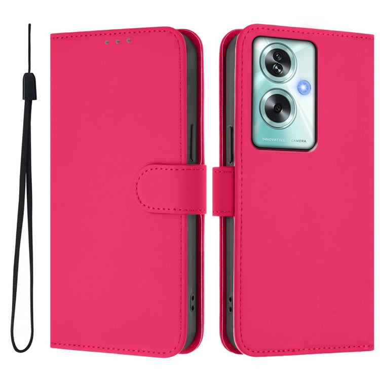 For OPPO A79 5G Global Skin Feel Solid Color Leather Phone Case with Lanyard