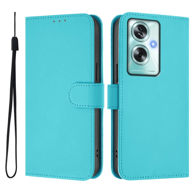 For OPPO A79 5G Global Skin Feel Solid Color Leather Phone Case with Lanyard