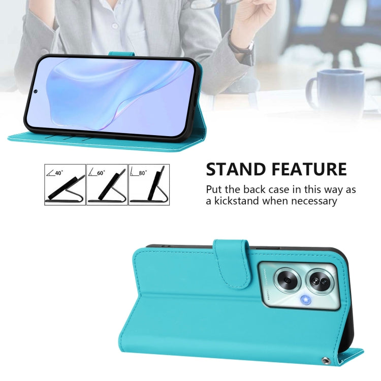 For OPPO A79 5G Global Skin Feel Solid Color Leather Phone Case with Lanyard