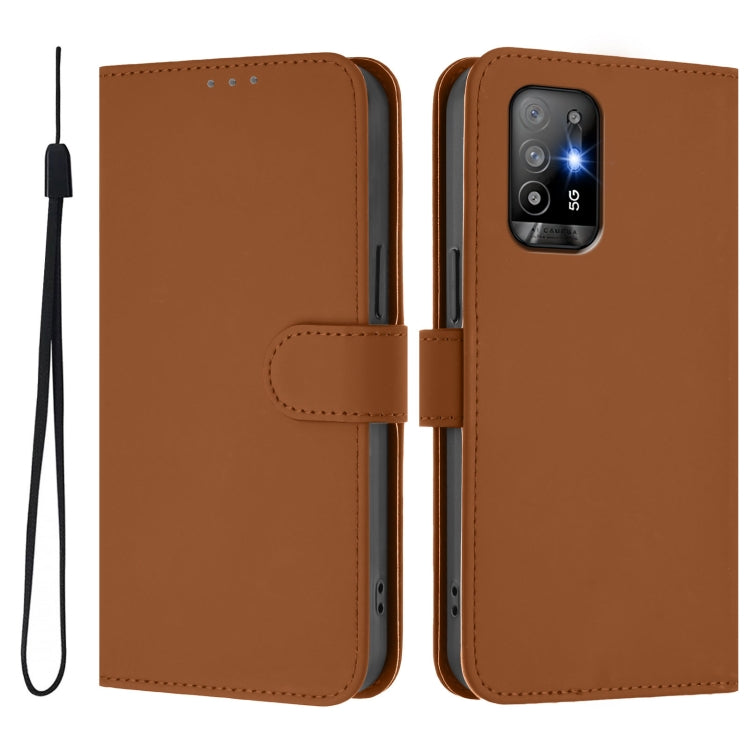 For OPPO A94 5G Global Skin Feel Solid Color Leather Phone Case with Lanyard
