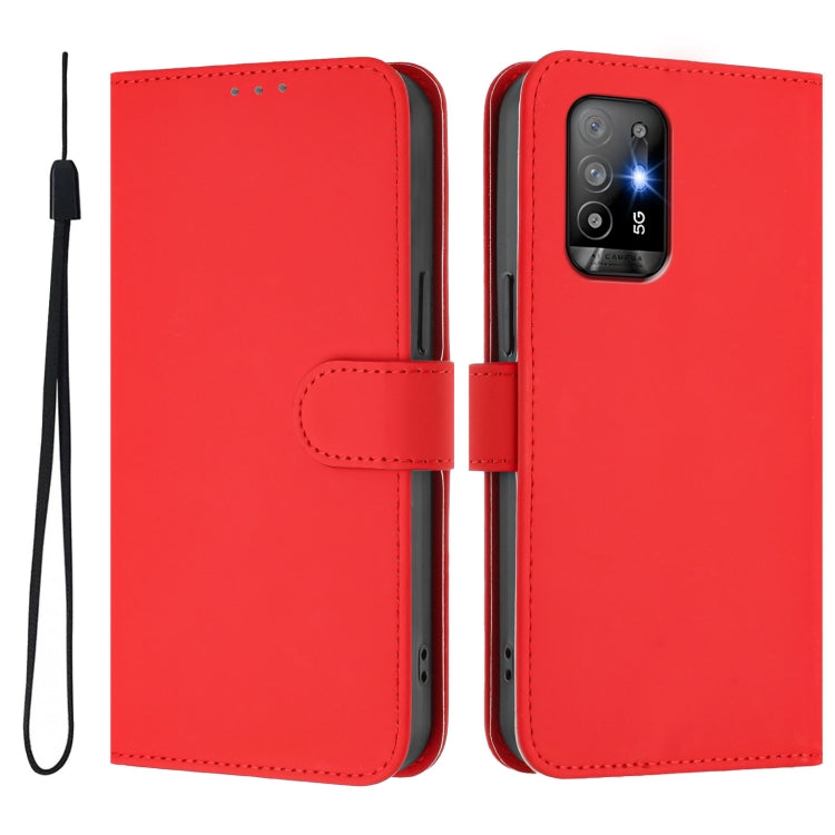 For OPPO A94 5G Global Skin Feel Solid Color Leather Phone Case with Lanyard