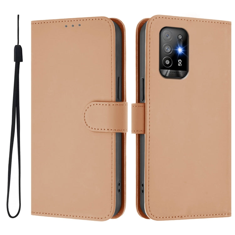 For OPPO A94 5G Global Skin Feel Solid Color Leather Phone Case with Lanyard