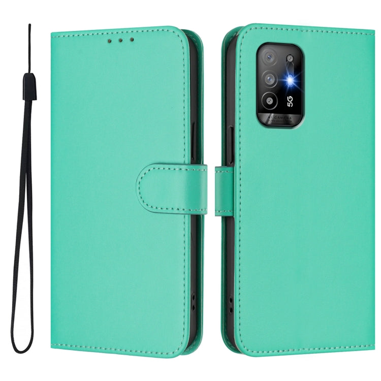 For OPPO A94 5G Global Skin Feel Solid Color Leather Phone Case with Lanyard