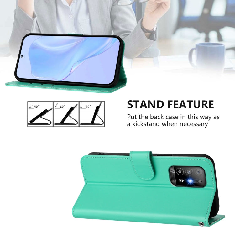 For OPPO A94 5G Global Skin Feel Solid Color Leather Phone Case with Lanyard