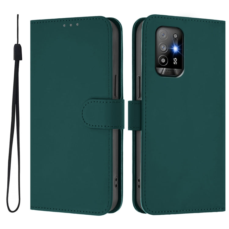 For OPPO A94 5G Global Skin Feel Solid Color Leather Phone Case with Lanyard