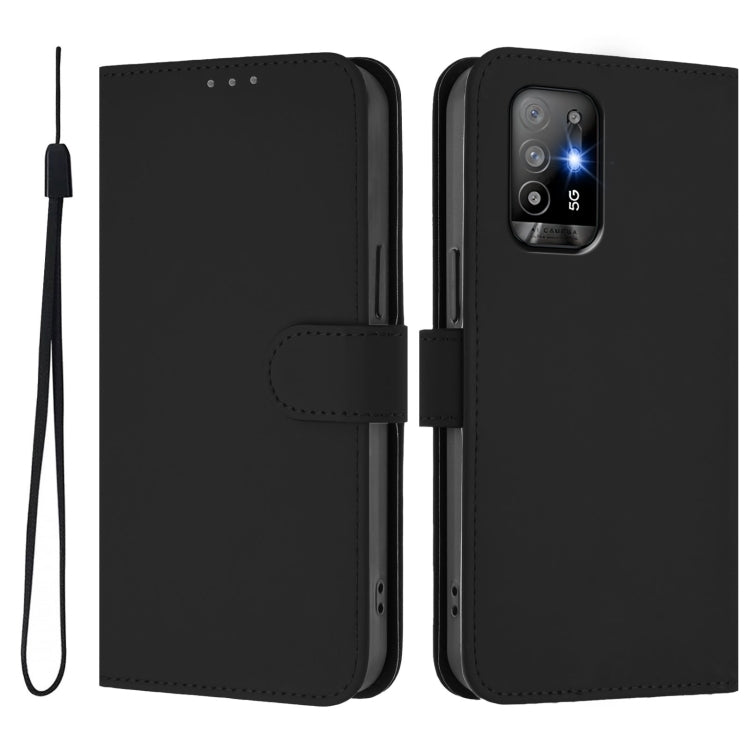 For OPPO A94 5G Global Skin Feel Solid Color Leather Phone Case with Lanyard