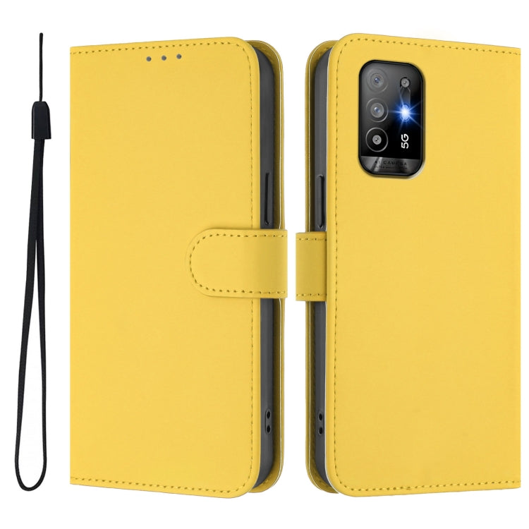 For OPPO A94 5G Global Skin Feel Solid Color Leather Phone Case with Lanyard