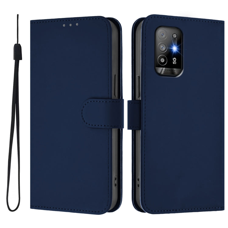 For OPPO A94 5G Global Skin Feel Solid Color Leather Phone Case with Lanyard