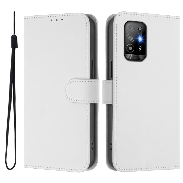 For OPPO A94 5G Global Skin Feel Solid Color Leather Phone Case with Lanyard
