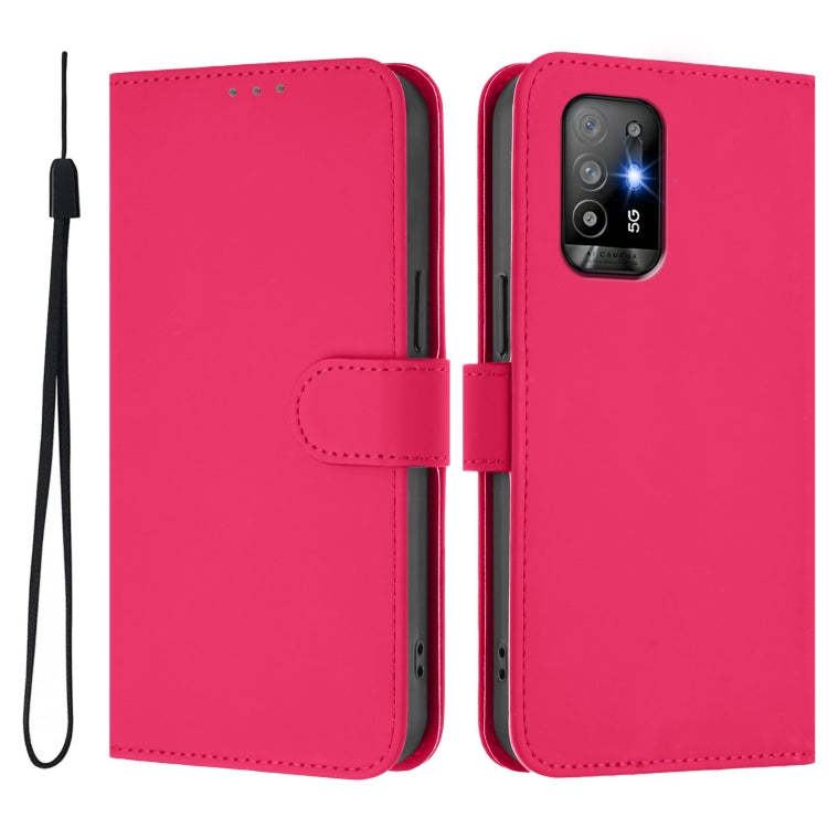 For OPPO A94 5G Global Skin Feel Solid Color Leather Phone Case with Lanyard