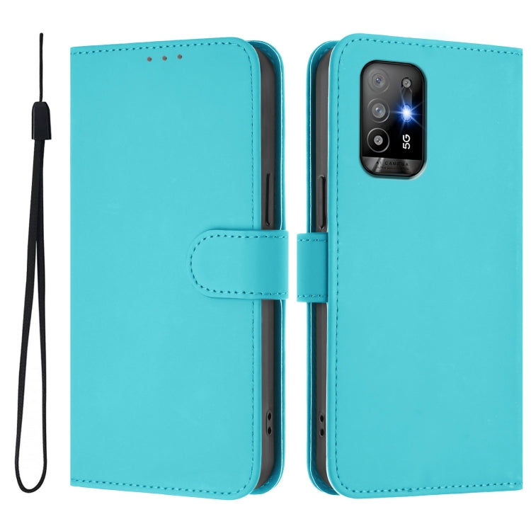 For OPPO A94 5G Global Skin Feel Solid Color Leather Phone Case with Lanyard