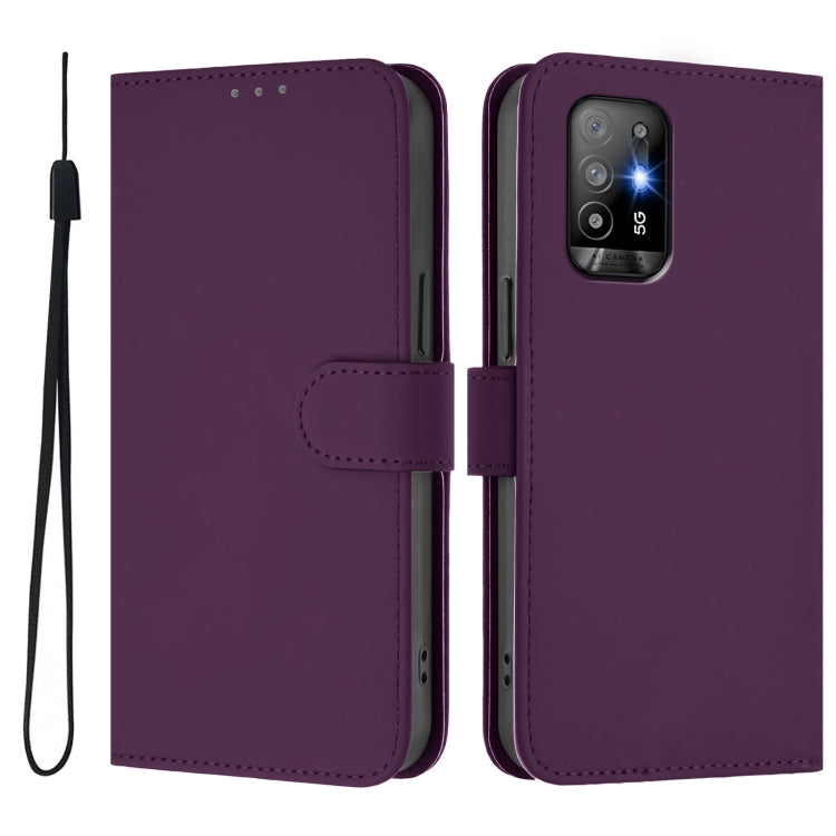 For OPPO A94 5G Global Skin Feel Solid Color Leather Phone Case with Lanyard