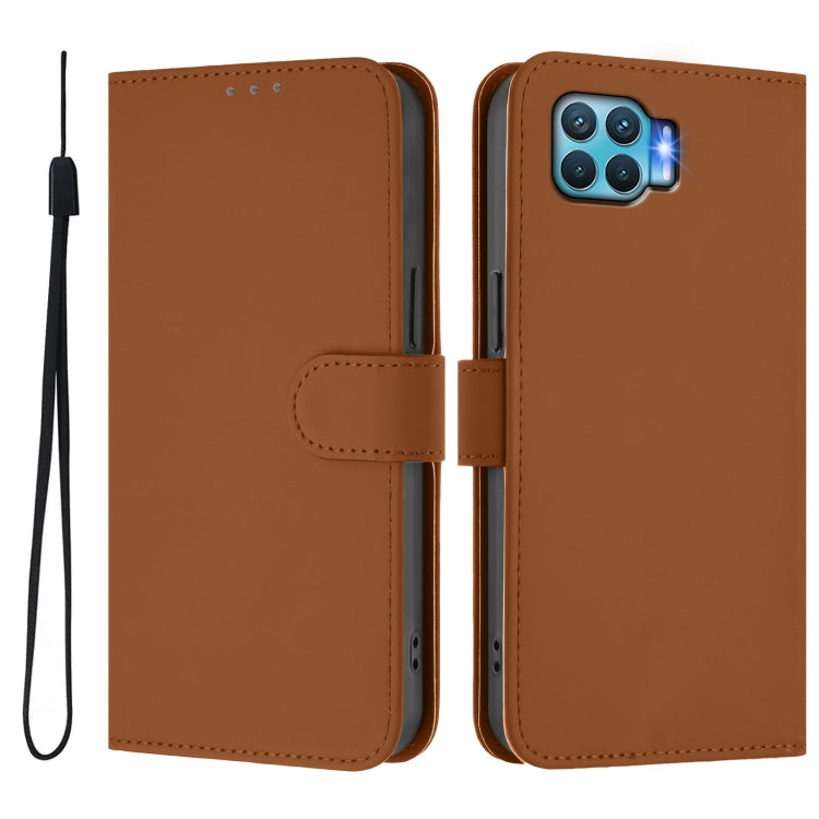 For OPPO F17 Pro Skin Feel Solid Color Leather Phone Case with Lanyard