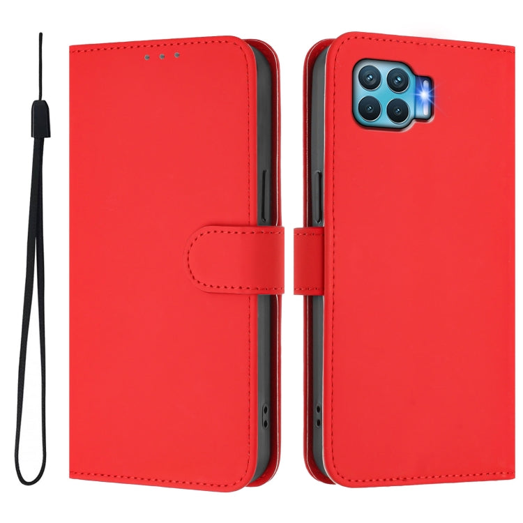 For OPPO F17 Pro Skin Feel Solid Color Leather Phone Case with Lanyard