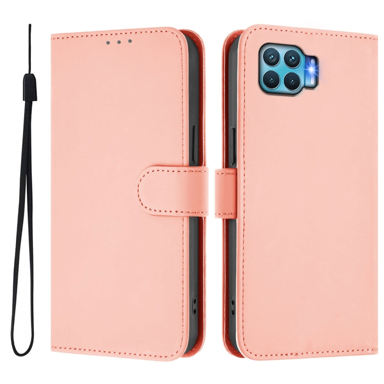 For OPPO F17 Pro Skin Feel Solid Color Leather Phone Case with Lanyard