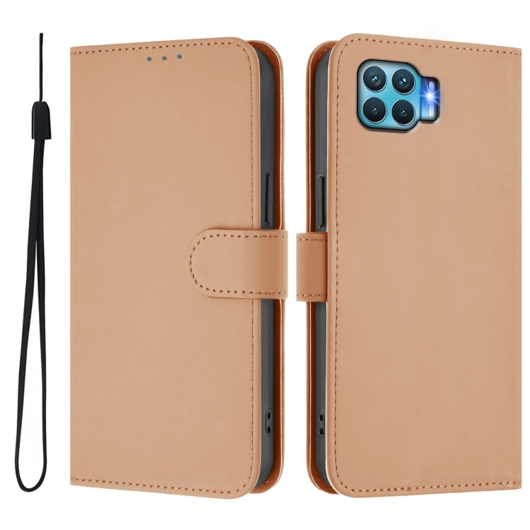 For OPPO F17 Pro Skin Feel Solid Color Leather Phone Case with Lanyard