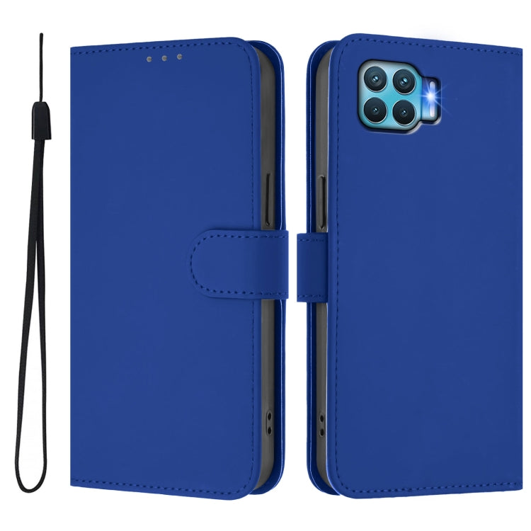 For OPPO F17 Pro Skin Feel Solid Color Leather Phone Case with Lanyard