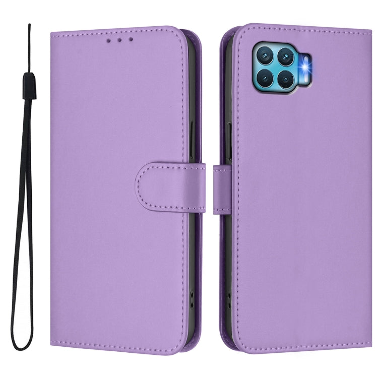 For OPPO F17 Pro Skin Feel Solid Color Leather Phone Case with Lanyard