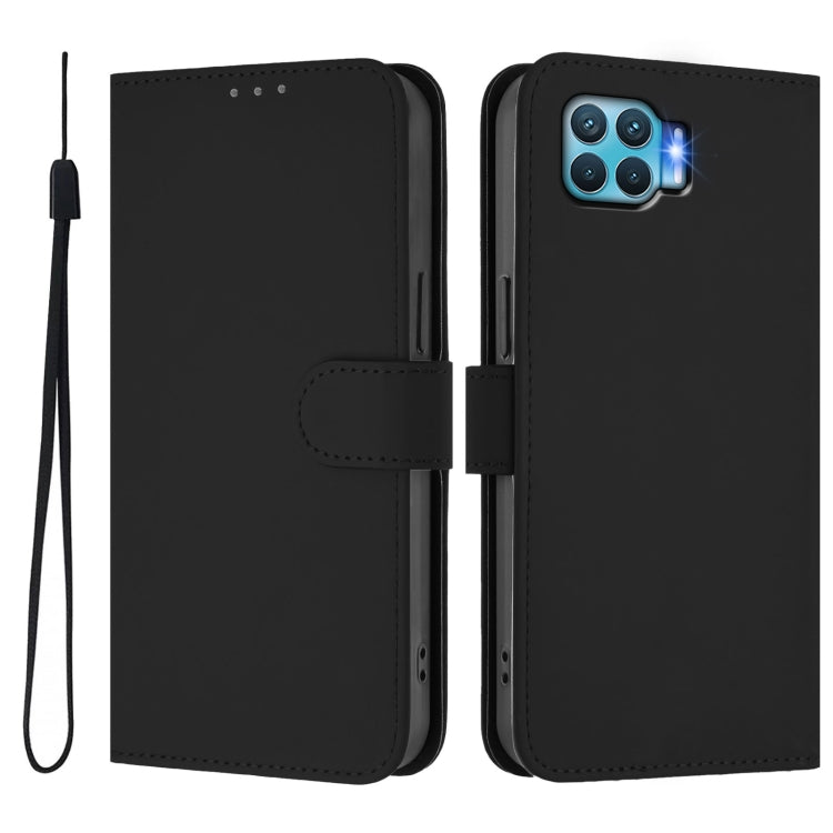 For OPPO F17 Pro Skin Feel Solid Color Leather Phone Case with Lanyard
