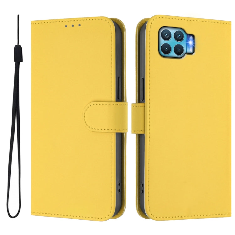 For OPPO F17 Pro Skin Feel Solid Color Leather Phone Case with Lanyard