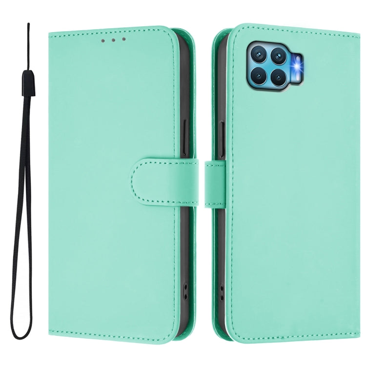 For OPPO F17 Pro Skin Feel Solid Color Leather Phone Case with Lanyard