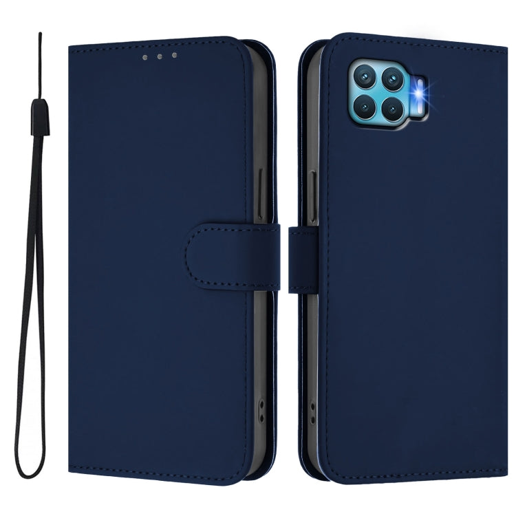 For OPPO F17 Pro Skin Feel Solid Color Leather Phone Case with Lanyard