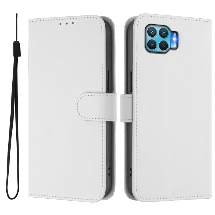 For OPPO F17 Pro Skin Feel Solid Color Leather Phone Case with Lanyard
