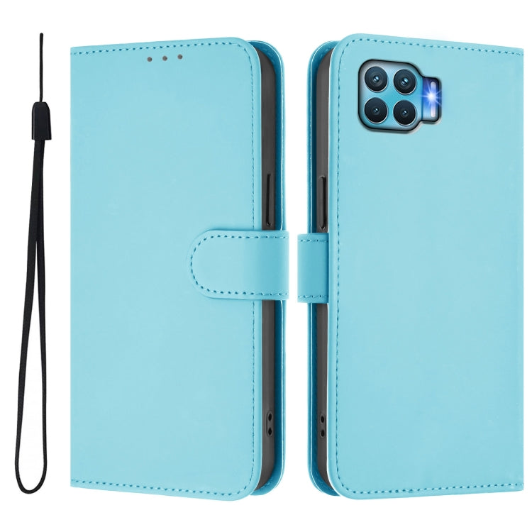 For OPPO F17 Pro Skin Feel Solid Color Leather Phone Case with Lanyard