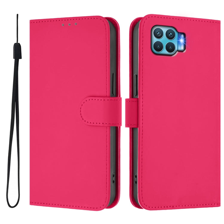 For OPPO F17 Pro Skin Feel Solid Color Leather Phone Case with Lanyard