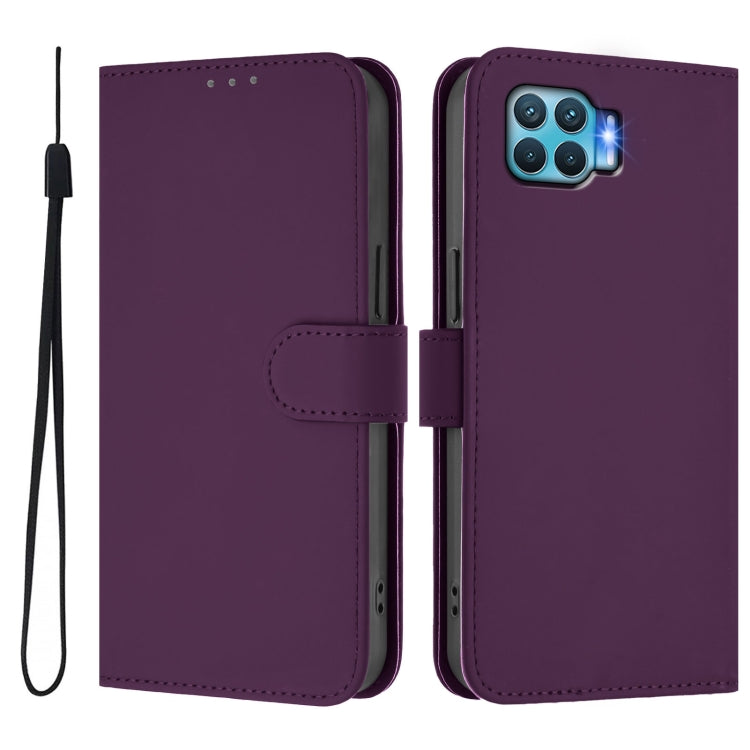 For OPPO F17 Pro Skin Feel Solid Color Leather Phone Case with Lanyard