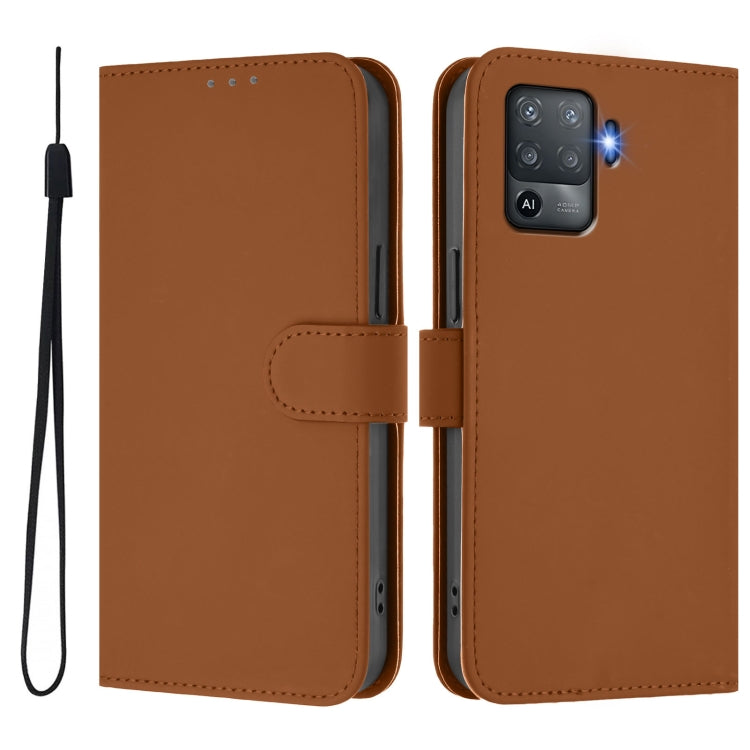 For OPPO F19 Pro / Reno5 F Skin Feel Solid Color Leather Phone Case with Lanyard