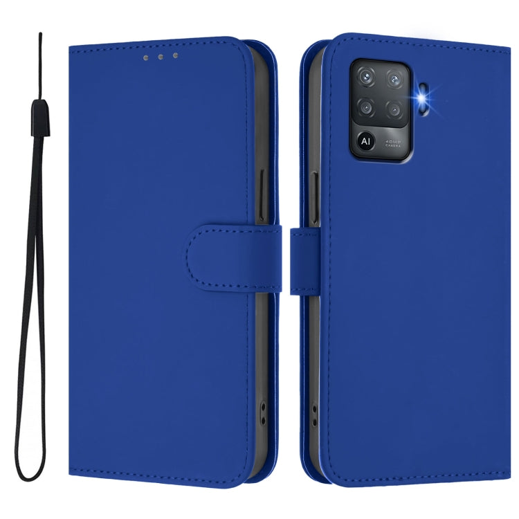For OPPO F19 Pro / Reno5 F Skin Feel Solid Color Leather Phone Case with Lanyard