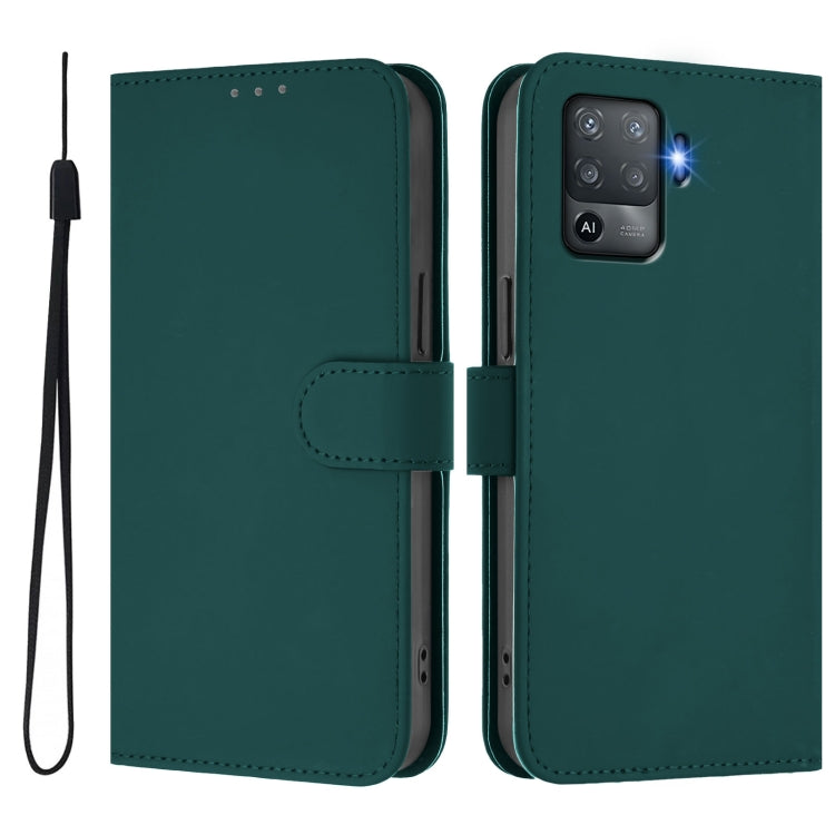 For OPPO F19 Pro / Reno5 F Skin Feel Solid Color Leather Phone Case with Lanyard