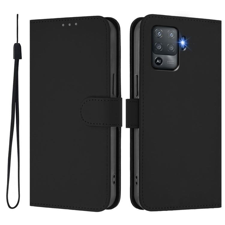 For OPPO F19 Pro / Reno5 F Skin Feel Solid Color Leather Phone Case with Lanyard
