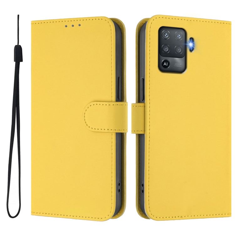 For OPPO F19 Pro / Reno5 F Skin Feel Solid Color Leather Phone Case with Lanyard