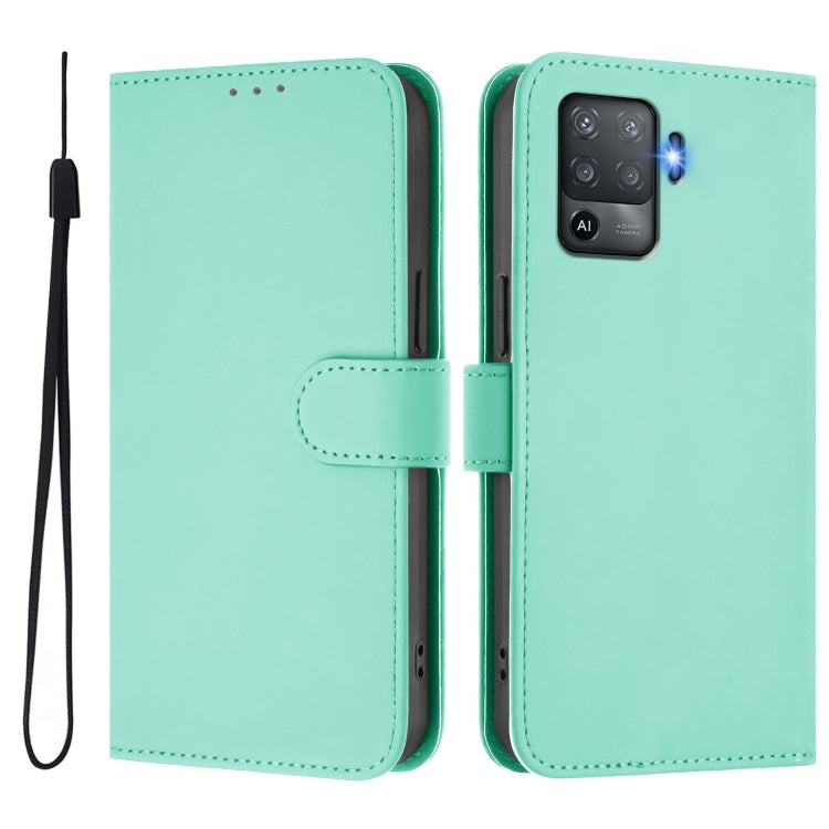 For OPPO F19 Pro / Reno5 F Skin Feel Solid Color Leather Phone Case with Lanyard
