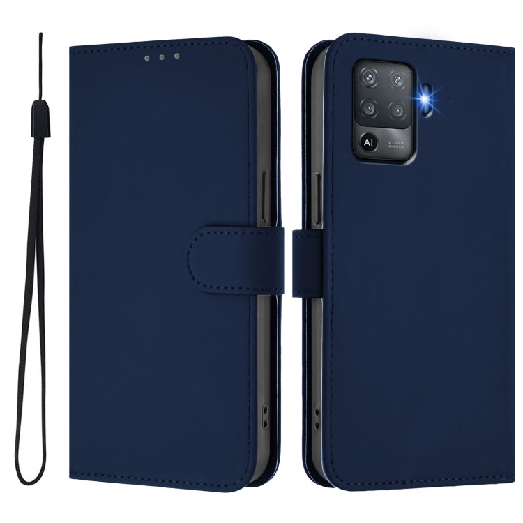For OPPO F19 Pro / Reno5 F Skin Feel Solid Color Leather Phone Case with Lanyard