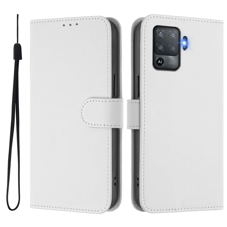 For OPPO F19 Pro / Reno5 F Skin Feel Solid Color Leather Phone Case with Lanyard