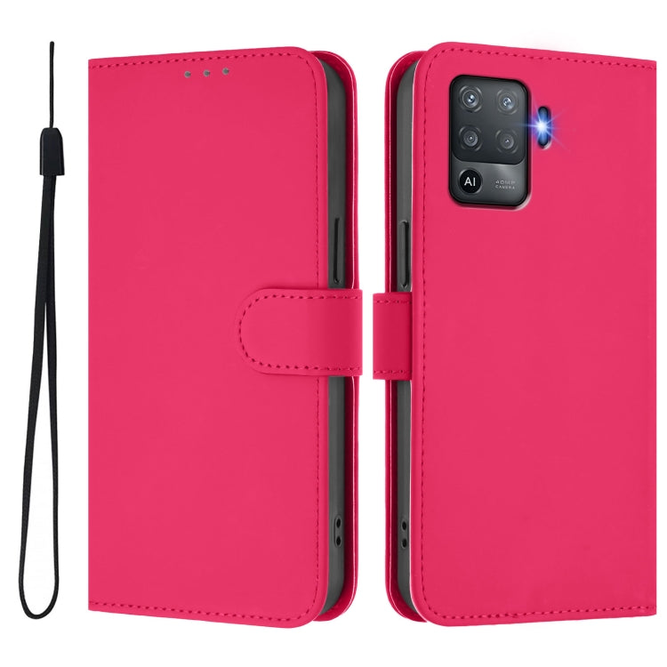 For OPPO F19 Pro / Reno5 F Skin Feel Solid Color Leather Phone Case with Lanyard