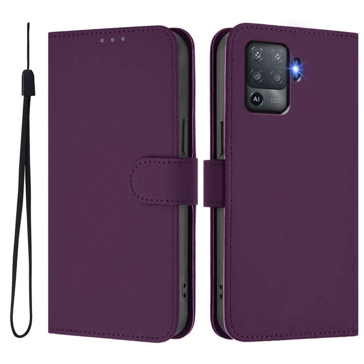 For OPPO F19 Pro / Reno5 F Skin Feel Solid Color Leather Phone Case with Lanyard