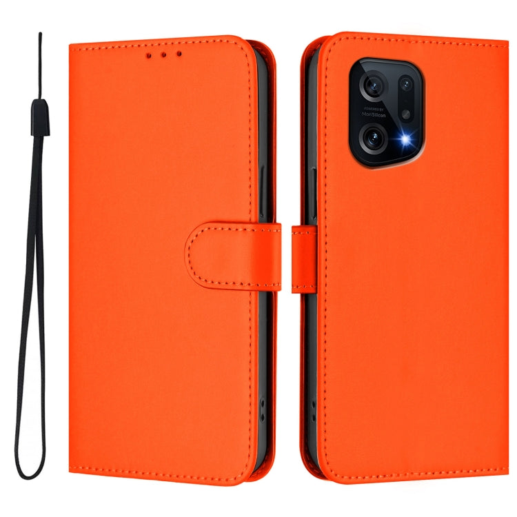 For OPPO Find X5 Skin Feel Solid Color Leather Phone Case with Lanyard