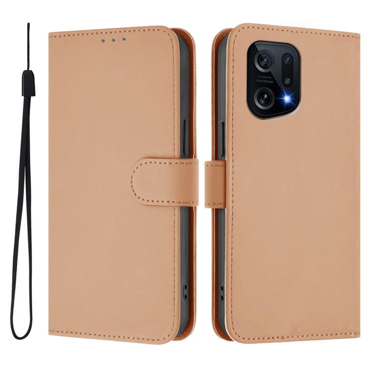For OPPO Find X5 Skin Feel Solid Color Leather Phone Case with Lanyard