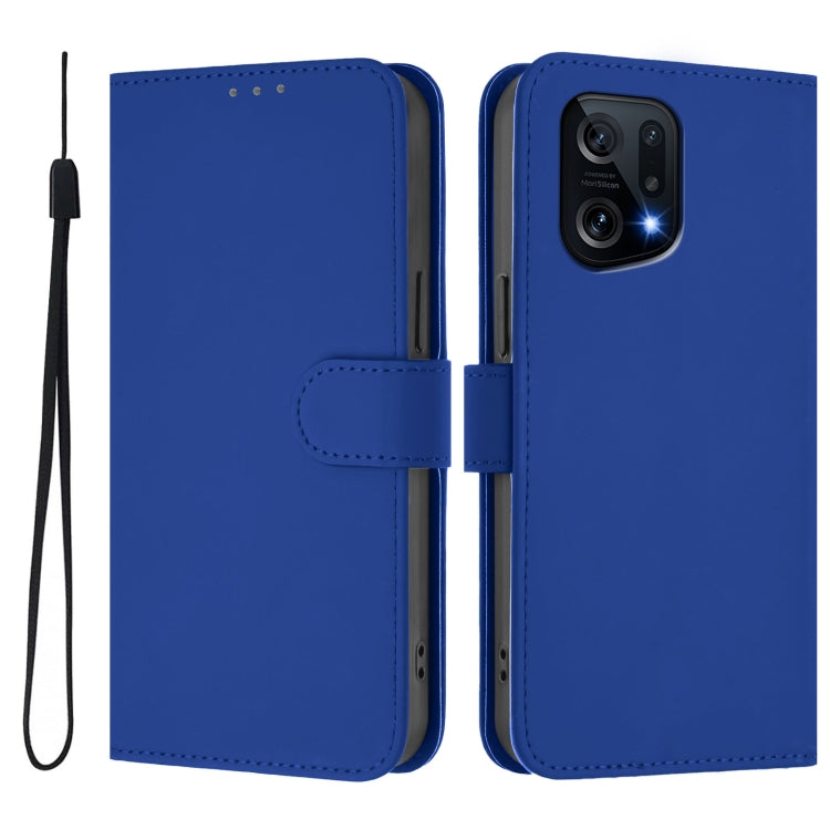 For OPPO Find X5 Skin Feel Solid Color Leather Phone Case with Lanyard