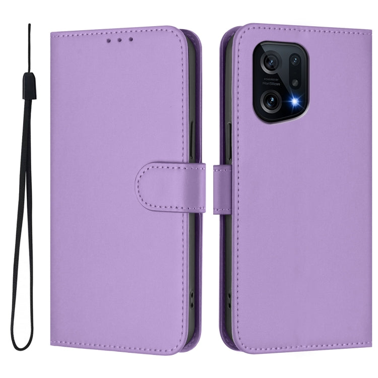 For OPPO Find X5 Skin Feel Solid Color Leather Phone Case with Lanyard