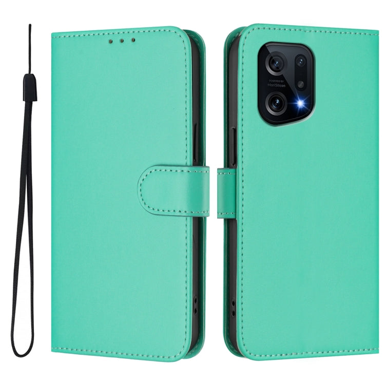 For OPPO Find X5 Skin Feel Solid Color Leather Phone Case with Lanyard