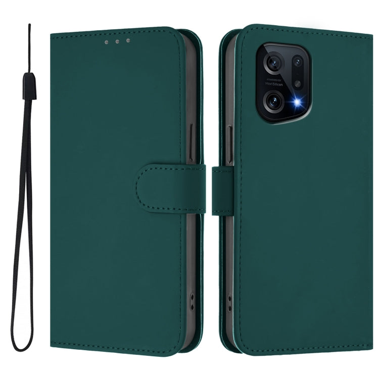 For OPPO Find X5 Skin Feel Solid Color Leather Phone Case with Lanyard