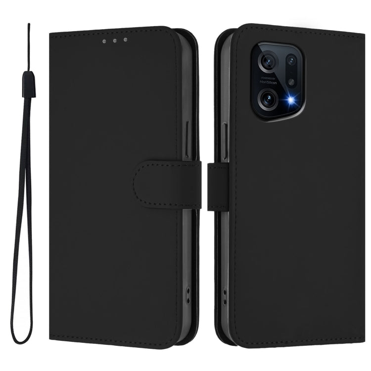 For OPPO Find X5 Skin Feel Solid Color Leather Phone Case with Lanyard