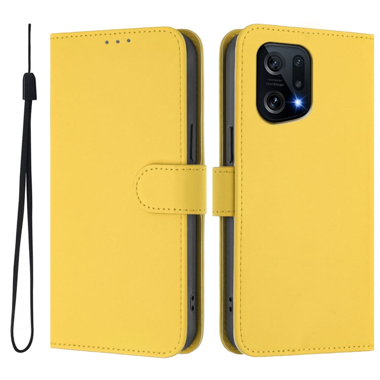 For OPPO Find X5 Skin Feel Solid Color Leather Phone Case with Lanyard